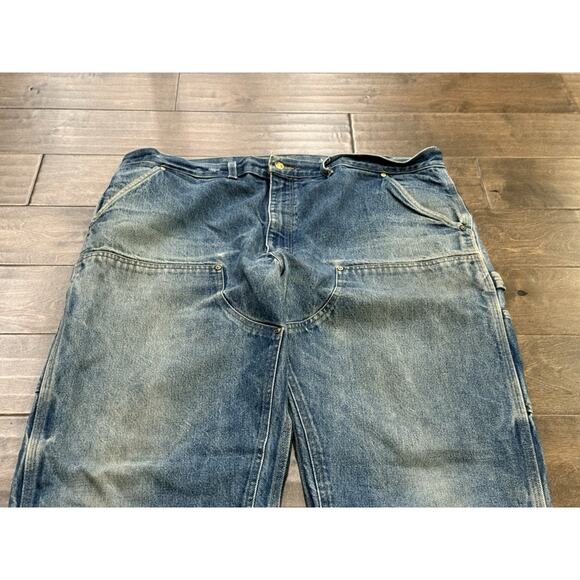 Vintage Carhartt Mens Blue Carpenter Double Knee Denim Jeans Size 42x32 B07 DNM - Picture 4 of 14